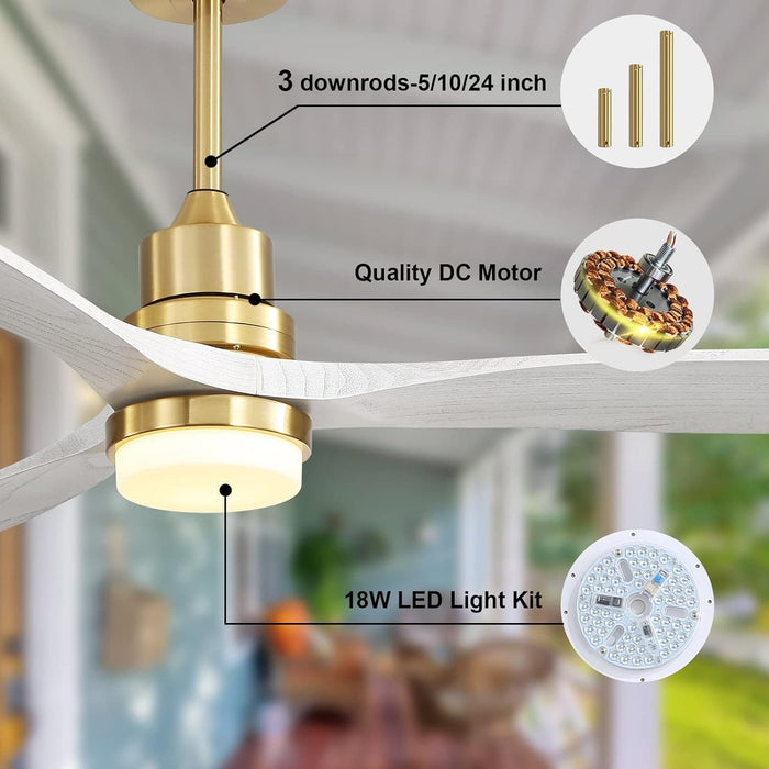 52 in. Ceiling Fan with Light Remote and Dimmable LED Light, Modern Farmhouse Natural Wood Ceiling Fan, Glam Ceiling Fan-43-ErisView