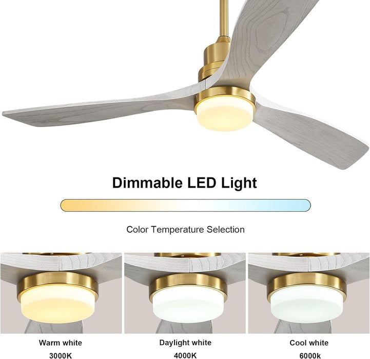 52 in. Ceiling Fan with Light Remote and Dimmable LED Light, Modern Farmhouse Natural Wood Ceiling Fan, Glam Ceiling Fan-44-ErisView