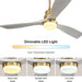 52 in. Ceiling Fan with Light Remote and Dimmable LED Light, Modern Farmhouse Natural Wood Ceiling Fan, Glam Ceiling Fan-44-ErisView