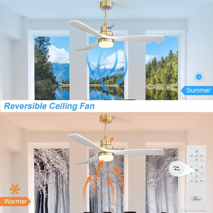 52 in. Ceiling Fan with Light Remote and Dimmable LED Light, Modern Farmhouse Natural Wood Ceiling Fan, Glam Ceiling Fan-45-ErisView
