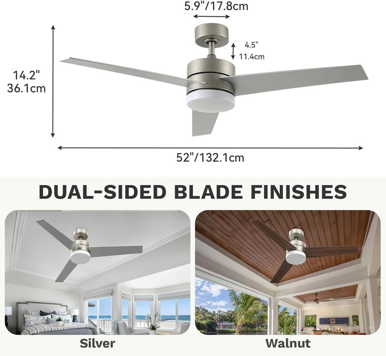 52 in. Ceiling Fan with Light and Remote, 3 Blade Ceiling Fan, Modern Reversible Quiet Ceiling Fans, Bedroom Ceiling Fans, Living Room Ceiling Fan-11-ErisView