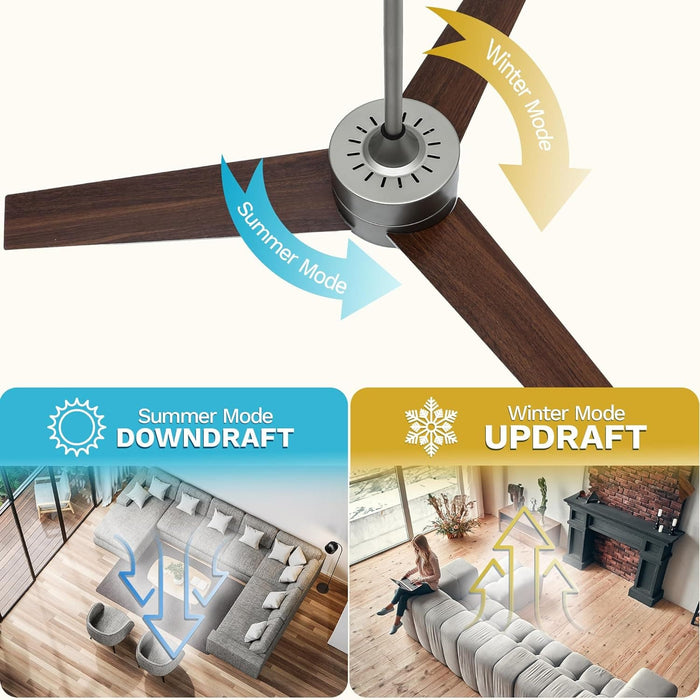 52 in. Ceiling Fan with Light and Remote, 3 Blade Ceiling Fan, Modern Reversible Quiet Ceiling Fans, Bedroom Ceiling Fans, Living Room Ceiling Fan-15-ErisView
