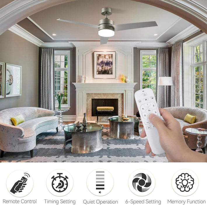 52 in. Ceiling Fan with Light and Remote, 3 Blade Ceiling Fan, Modern Reversible Quiet Ceiling Fans, Bedroom Ceiling Fans, Living Room Ceiling Fan-16-ErisView