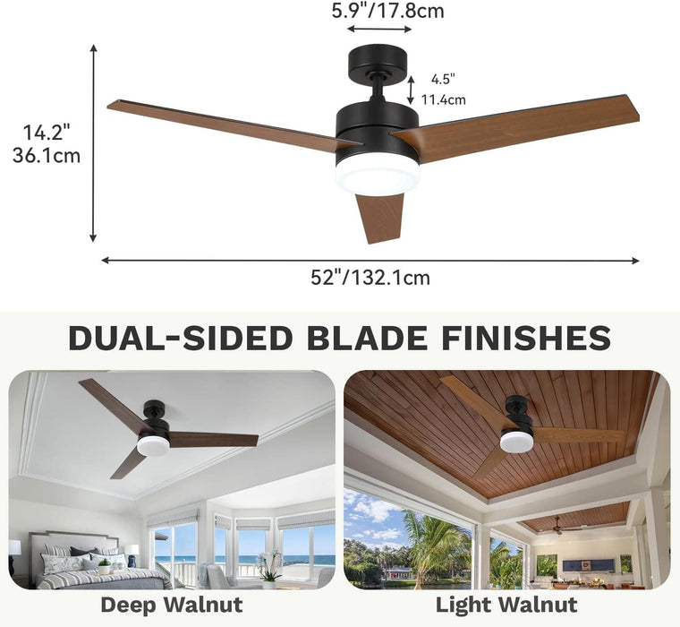 52 in. Ceiling Fan with Light and Remote, 3 Blade Ceiling Fan, Modern Reversible Quiet Ceiling Fans, Bedroom Ceiling Fans, Living Room Ceiling Fan-2-ErisView