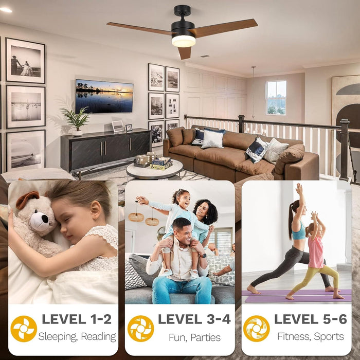 52 in. Ceiling Fan with Light and Remote, 3 Blade Ceiling Fan, Modern Reversible Quiet Ceiling Fans, Bedroom Ceiling Fans, Living Room Ceiling Fan-3-ErisView