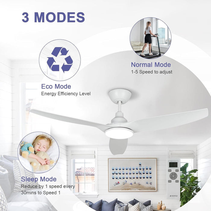 52 in. Ceiling Fan with Light and Remote, 3 Blade Low Noise Ceiling Fan, Indoor Modern Fan for Bedroom Living Room, Outdoor Patio Fans-10-ErisView