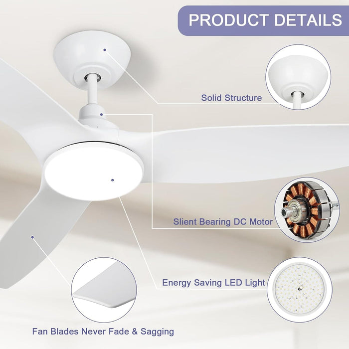 52 in. Ceiling Fan with Light and Remote, 3 Blade Low Noise Ceiling Fan, Indoor Modern Fan for Bedroom Living Room, Outdoor Patio Fans-12-ErisView