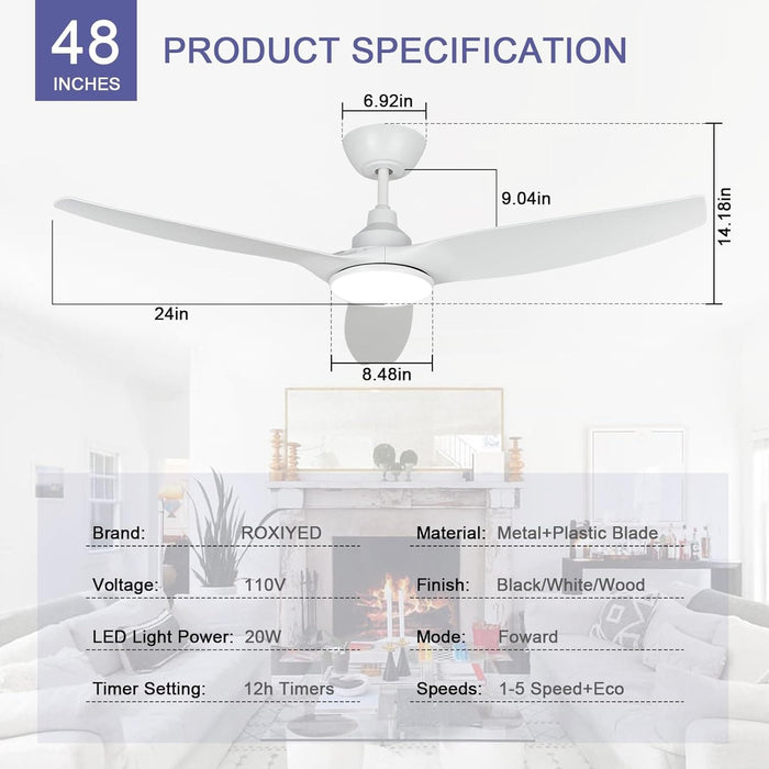 52 in. Ceiling Fan with Light and Remote, 3 Blade Low Noise Ceiling Fan, Indoor Modern Fan for Bedroom Living Room, Outdoor Patio Fans-15-ErisView