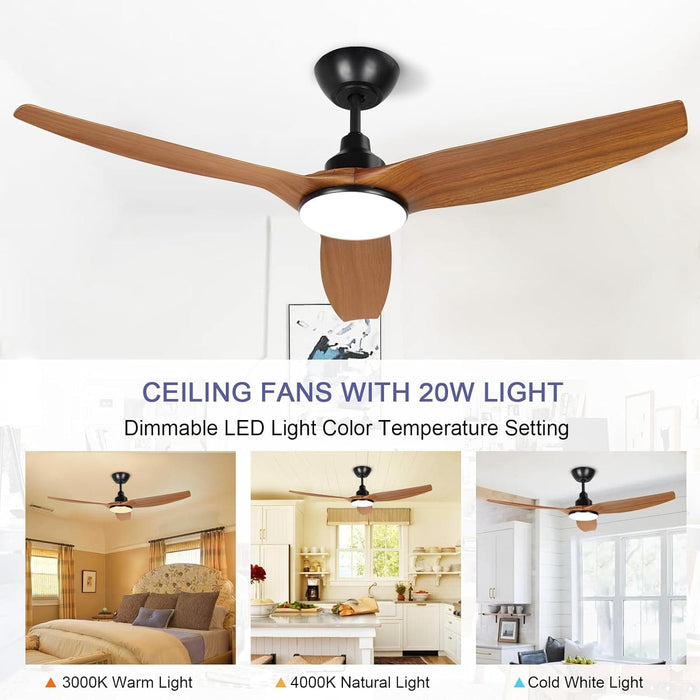 52 in. Ceiling Fan with Light and Remote, 3 Blade Low Noise Ceiling Fan, Indoor Modern Fan for Bedroom Living Room, Outdoor Patio Fans-2-ErisView