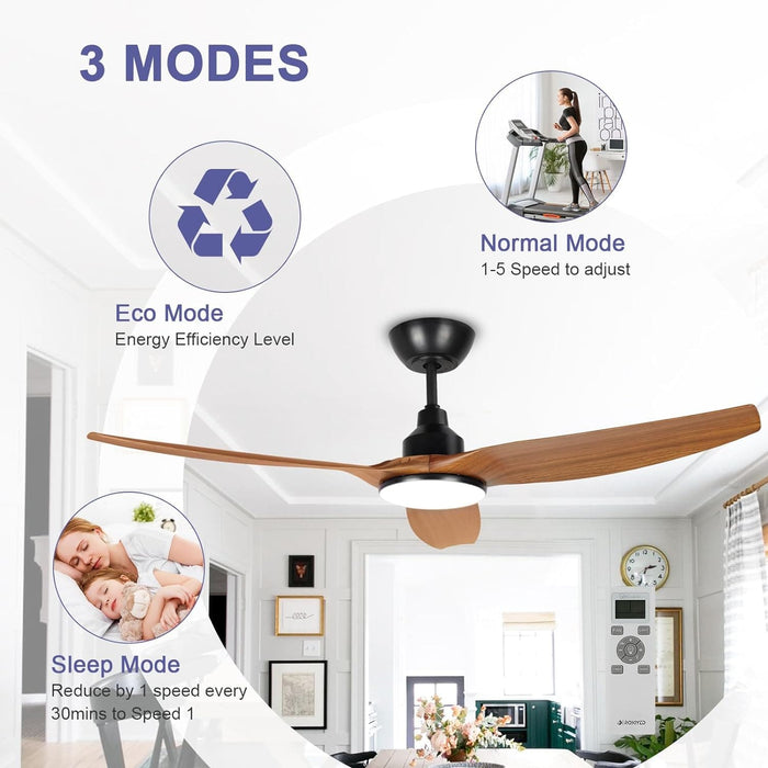 52 in. Ceiling Fan with Light and Remote, 3 Blade Low Noise Ceiling Fan, Indoor Modern Fan for Bedroom Living Room, Outdoor Patio Fans-3-ErisView