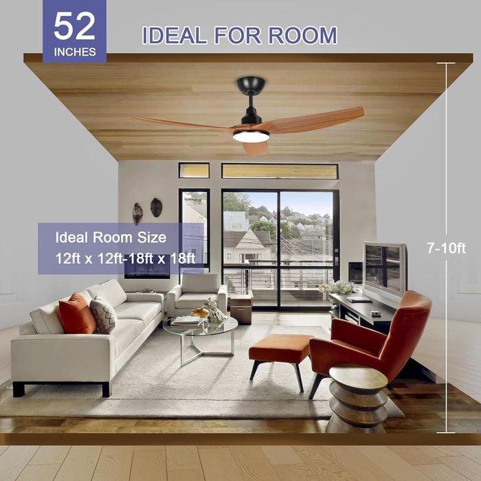 52 in. Ceiling Fan with Light and Remote, 3 Blade Low Noise Ceiling Fan, Indoor Modern Fan for Bedroom Living Room, Outdoor Patio Fans-7-ErisView