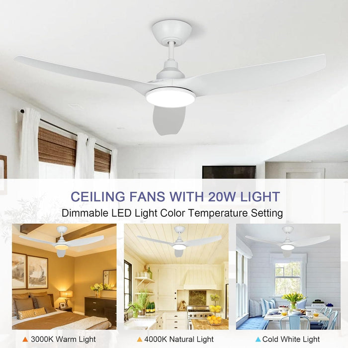 52 in. Ceiling Fan with Light and Remote, 3 Blade Low Noise Ceiling Fan, Indoor Modern Fan for Bedroom Living Room, Outdoor Patio Fans-9-ErisView