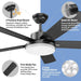 52 in. Ceiling Fan with Light and Remote, Bedroom Ceiling Fans with Lights, Farmhouse Modern Black Ceiling Fan with Light for Living Room Bedroom-2-ErisView