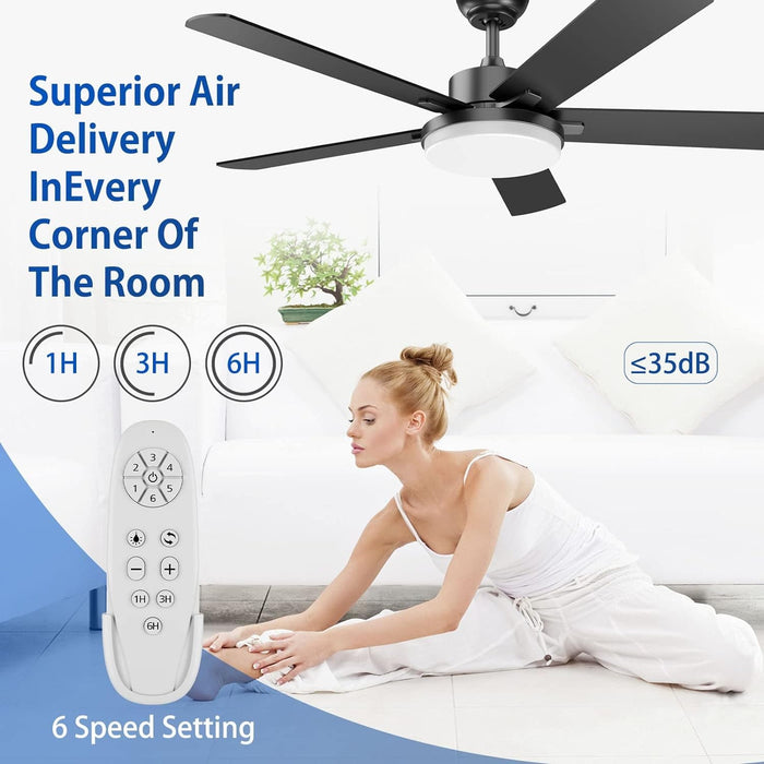 52 in. Ceiling Fan with Light and Remote, Bedroom Ceiling Fans with Lights, Farmhouse Modern Black Ceiling Fan with Light for Living Room Bedroom-3-ErisView