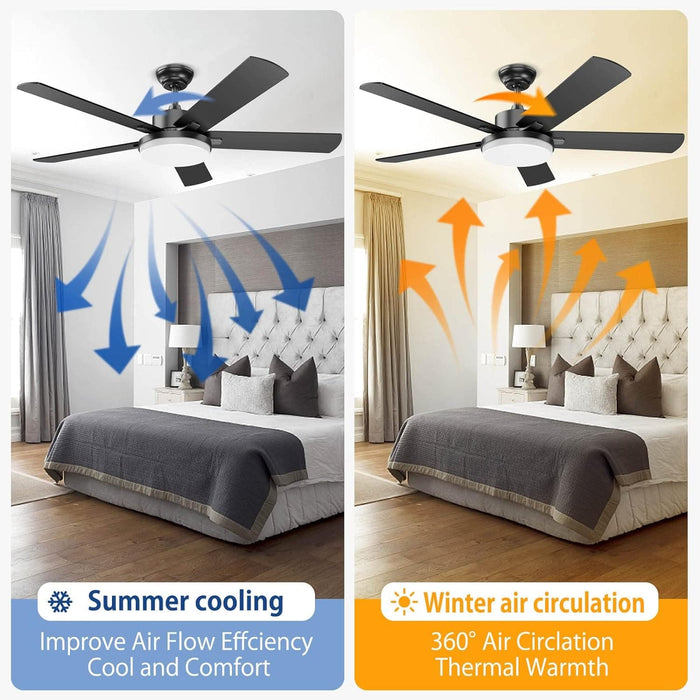 52 in. Ceiling Fan with Light and Remote, Bedroom Ceiling Fans with Lights, Farmhouse Modern Black Ceiling Fan with Light for Living Room Bedroom-6-ErisView