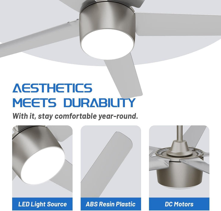 52 in. Ceiling Fan with Light and Remote, Ceiling Fan Winter Summer, Brushed Nickel Ceiling Fan for Living Room, Outdoor Fans for Porch Patio Garage -2-ErisView