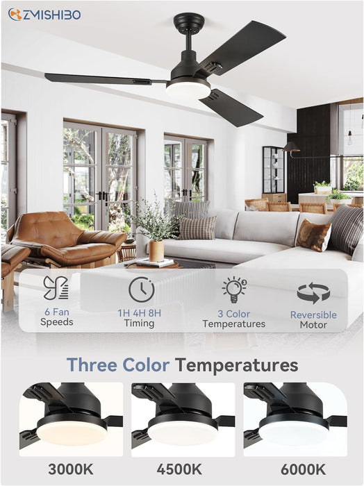 52 in. Ceiling Fan with Light and Remote Control, Indoor and Outdoor LED Ceiling Fan and Light, Farmhouse Walnut Reversible Modern Ceiling Fan -10-ErisView
