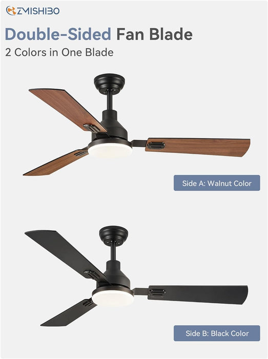 52 in. Ceiling Fan with Light and Remote Control, Indoor and Outdoor LED Ceiling Fan and Light, Farmhouse Walnut Reversible Modern Ceiling Fan -11-ErisView