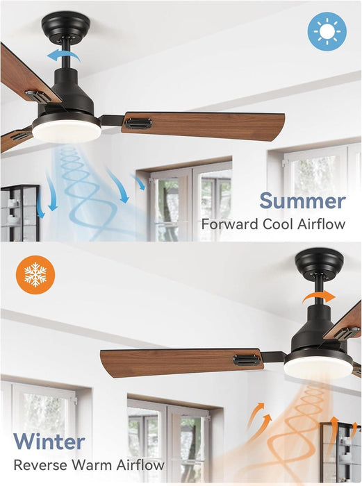 52 in. Ceiling Fan with Light and Remote Control, Indoor and Outdoor LED Ceiling Fan and Light, Farmhouse Walnut Reversible Modern Ceiling Fan -14-ErisView
