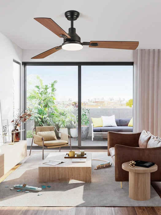 52 in. Ceiling Fan with Light and Remote Control, Indoor and Outdoor LED Ceiling Fan and Light, Farmhouse Walnut Reversible Modern Ceiling Fan -16-ErisView