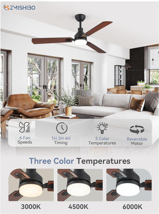 52 in. Ceiling Fan with Light and Remote Control, Indoor and Outdoor LED Ceiling Fan and Light, Farmhouse Walnut Reversible Modern Ceiling Fan -2-ErisView