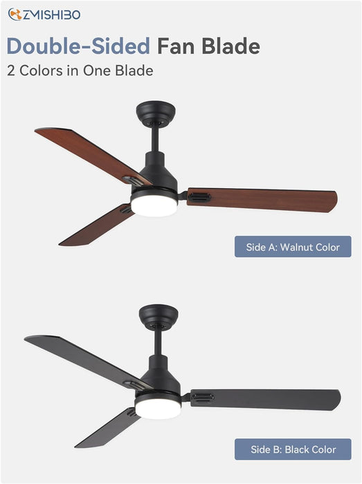 52 in. Ceiling Fan with Light and Remote Control, Indoor and Outdoor LED Ceiling Fan and Light, Farmhouse Walnut Reversible Modern Ceiling Fan -3-ErisView