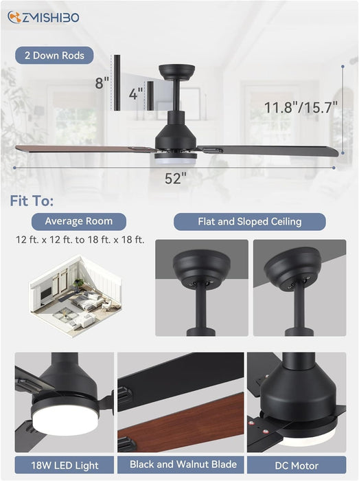 52 in. Ceiling Fan with Light and Remote Control, Indoor and Outdoor LED Ceiling Fan and Light, Farmhouse Walnut Reversible Modern Ceiling Fan -5-ErisView