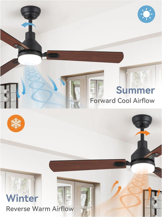 52 in. Ceiling Fan with Light and Remote Control, Indoor and Outdoor LED Ceiling Fan and Light, Farmhouse Walnut Reversible Modern Ceiling Fan -6-ErisView