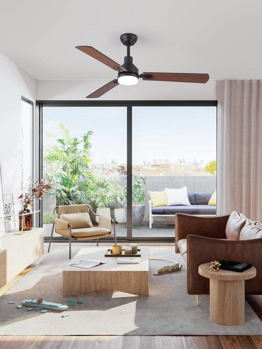 52 in. Ceiling Fan with Light and Remote Control, Indoor and Outdoor LED Ceiling Fan and Light, Farmhouse Walnut Reversible Modern Ceiling Fan -7-ErisView