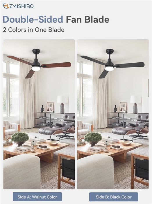52 in. Ceiling Fan with Light and Remote Control, Indoor and Outdoor LED Ceiling Fan and Light, Farmhouse Walnut Reversible Modern Ceiling Fan -8-ErisView