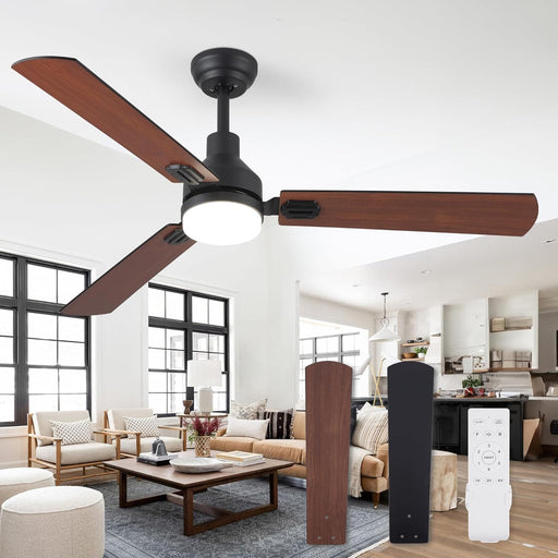 52 in. Ceiling Fan with Light and Remote Control, Indoor and Outdoor LED Ceiling Fan and Light, Farmhouse Walnut Reversible Modern Ceiling Fan -1-ErisView