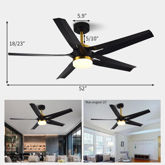 52 in. Ceiling Fan with Light and Remote Control, Modern Black Chandelier LED Ceiling Fan for Bedroom Living Room-2-ErisView