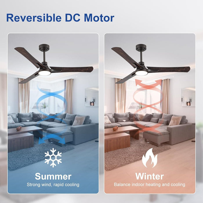 52 in. Ceiling Fan with Light and Remote Control, Modern Reversible Quietest Fan For Sleeping -6-ErisView