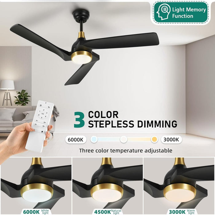 52 in. Ceiling Fan with Light and Remote, Dimmable LED Ceiling Fan with 5 Solid Walnut Wood Blades, Modern Indoor Outdoor Reversible Quiet Ceiling Fans-11-ErisView