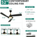 52 in. Ceiling Fan with Light and Remote, Dimmable LED Ceiling Fan with 5 Solid Walnut Wood Blades, Modern Indoor Outdoor Reversible Quiet Ceiling Fans-12-ErisView