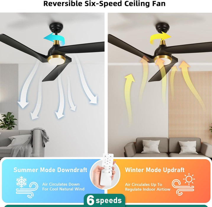 52 in. Ceiling Fan with Light and Remote, Dimmable LED Ceiling Fan with 5 Solid Walnut Wood Blades, Modern Indoor Outdoor Reversible Quiet Ceiling Fans-13-ErisView
