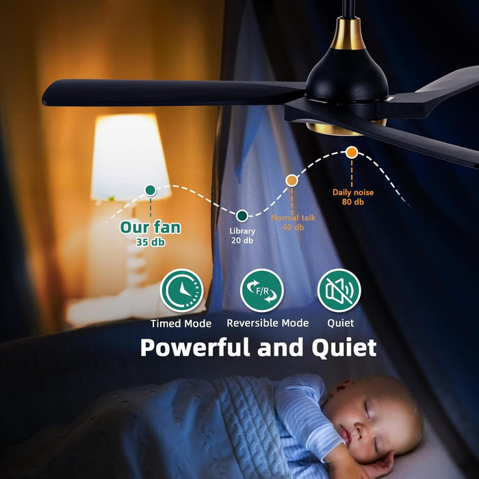 52 in. Ceiling Fan with Light and Remote, Dimmable LED Ceiling Fan with 5 Solid Walnut Wood Blades, Modern Indoor Outdoor Reversible Quiet Ceiling Fans-14-ErisView