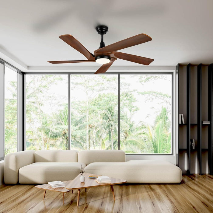 52 in. Ceiling Fan with Light and Remote, Dimmable LED Ceiling Fan with 5 Solid Walnut Wood Blades, Modern Indoor Outdoor Reversible Quiet Ceiling Fans-2-ErisView
