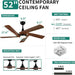 52 in. Ceiling Fan with Light and Remote, Dimmable LED Ceiling Fan with 5 Solid Walnut Wood Blades, Modern Indoor Outdoor Reversible Quiet Ceiling Fans-5-ErisView