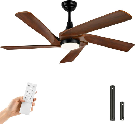 52 in. Ceiling Fan with Light and Remote, Dimmable LED Ceiling Fan with 5 Solid Walnut Wood Blades, Modern Indoor Outdoor Reversible Quiet Ceiling Fans-1-ErisView