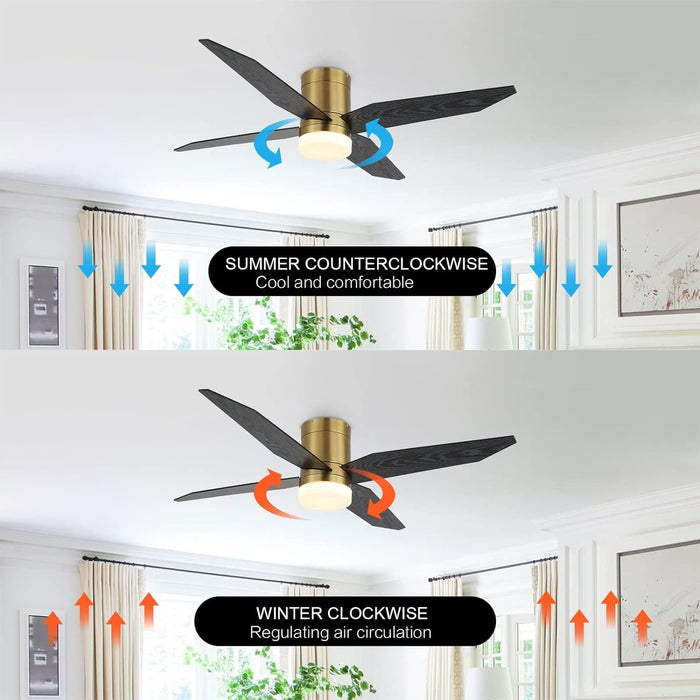 52 in. Ceiling Fan with Light and Remote, Gold Flush Mount Low Profile Ceiling Fan and Light, Quiet Ceiling Fan Summer Winter for Bedroom Living Room-4-ErisView