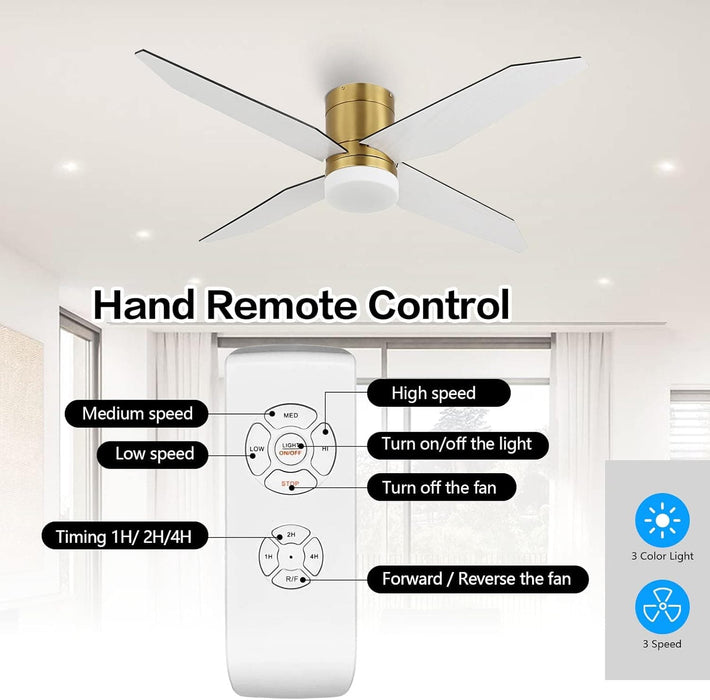 52 in. Ceiling Fan with Light and Remote, Gold Flush Mount Low Profile Ceiling Fan and Light, Quiet Ceiling Fan Summer Winter for Bedroom Living Room-5-ErisView
