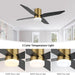 52 in. Ceiling Fan with Light and Remote, Gold Flush Mount Low Profile Ceiling Fan and Light, Quiet Ceiling Fan Summer Winter for Bedroom Living Room-6-ErisView