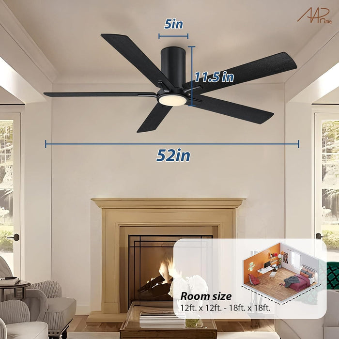 52 in. Ceiling Fan with Light and Remote, Indoor Black Flush Mount Ceiling Fan, Reversible Dimmable Quiet Ceiling Fans for Bedroom Living Room-2-ErisView