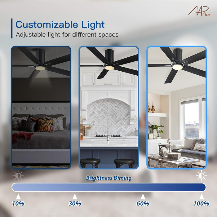 52 in. Ceiling Fan with Light and Remote, Indoor Black Flush Mount Ceiling Fan, Reversible Dimmable Quiet Ceiling Fans for Bedroom Living Room-4-ErisView