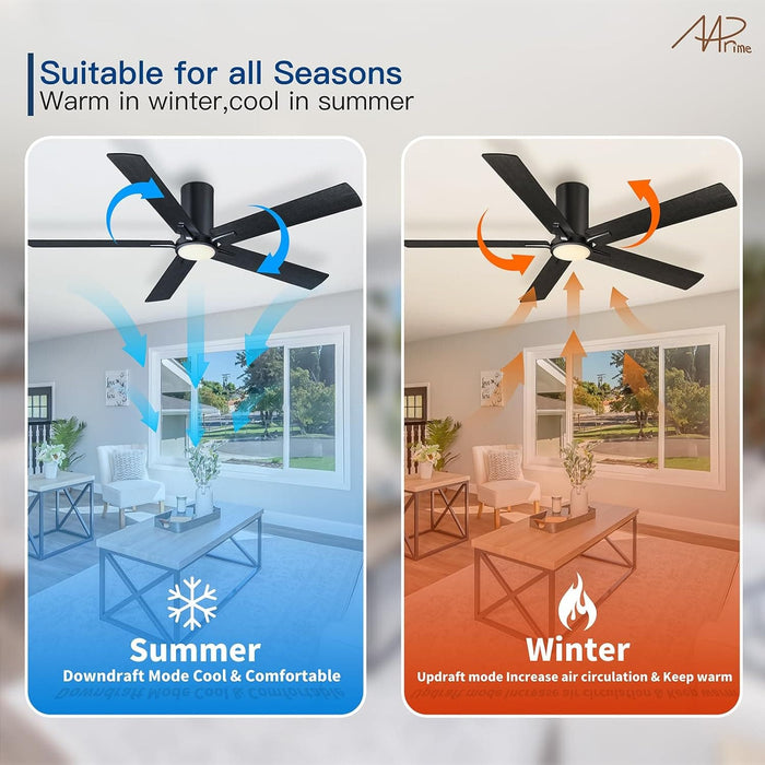 52 in. Ceiling Fan with Light and Remote, Indoor Black Flush Mount Ceiling Fan, Reversible Dimmable Quiet Ceiling Fans for Bedroom Living Room-5-ErisView