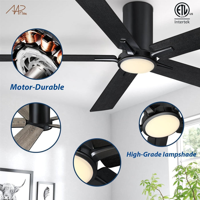 52 in. Ceiling Fan with Light and Remote, Indoor Black Flush Mount Ceiling Fan, Reversible Dimmable Quiet Ceiling Fans for Bedroom Living Room-6-ErisView