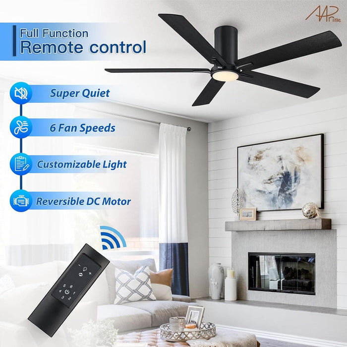 52 in. Ceiling Fan with Light and Remote, Indoor Black Flush Mount Ceiling Fan, Reversible Dimmable Quiet Ceiling Fans for Bedroom Living Room-7-ErisView