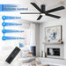 52 in. Ceiling Fan with Light and Remote, Indoor Black Flush Mount Ceiling Fan, Reversible Dimmable Quiet Ceiling Fans for Bedroom Living Room-7-ErisView