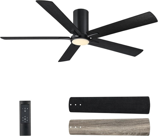 52 in. Ceiling Fan with Light and Remote, Indoor Black Flush Mount Ceiling Fan, Reversible Dimmable Quiet Ceiling Fans for Bedroom Living Room-1-ErisView